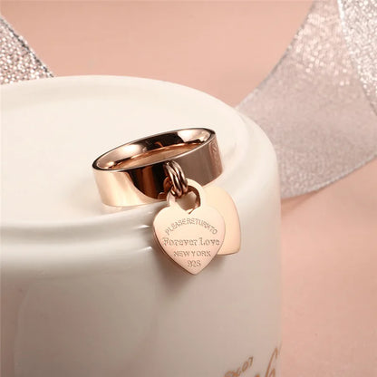 Rose Gold Color Girl Women Ring Stainless Steel Charm Finger Rings Sweet Heart Trendy Female Ring Jewelry Gift Multi-size