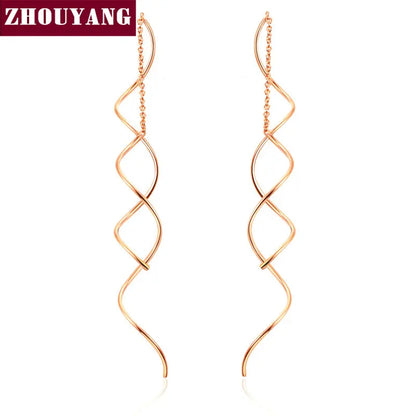 ZHOUYANG Ear Line For Women Simple Spiral Earrings Rose Gold Color Fashion Jewelry Brithday Friendship Gift ZYE243 ZYE319