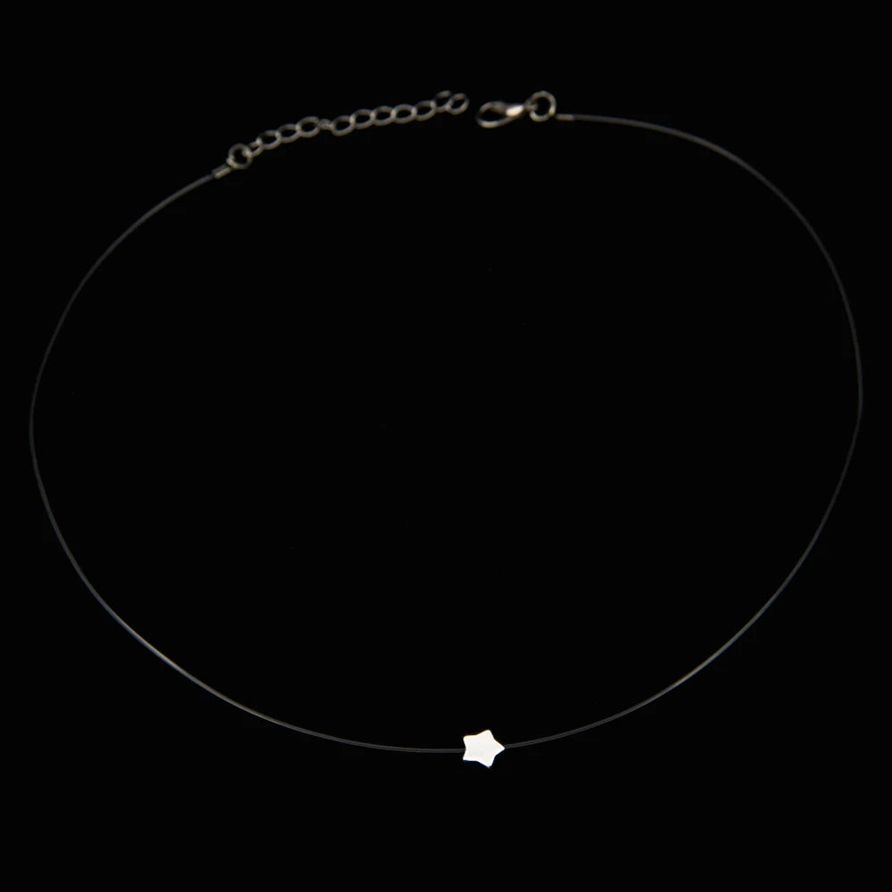 Poputton Female Transparent Fishing Line Necklace Silver Plated Invisible Chain Women Rhinestone Choker Necklace Collier Femme