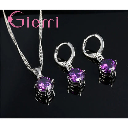 925 Sterling Silver Pendant Necklace Earrings For Women Engagement Fashion Jewelry Set Trendy Austrian Crystal Wholesale