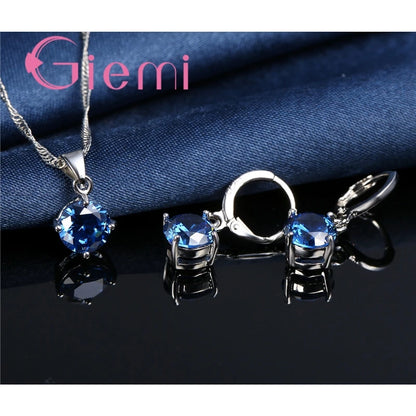 925 Sterling Silver Pendant Necklace Earrings For Women Engagement Fashion Jewelry Set Trendy Austrian Crystal Wholesale