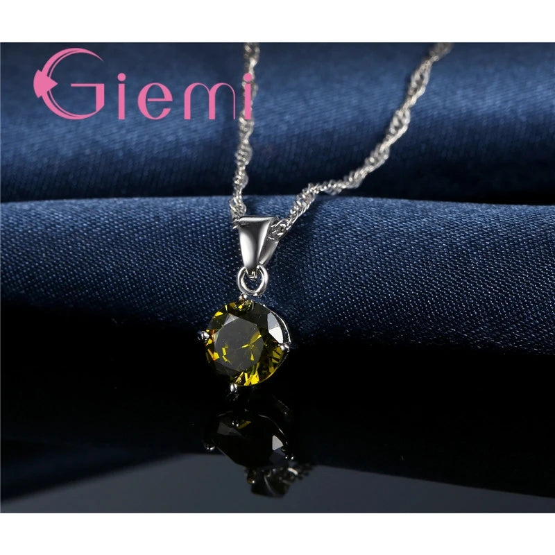 925 Sterling Silver Pendant Necklace Earrings For Women Engagement Fashion Jewelry Set Trendy Austrian Crystal Wholesale