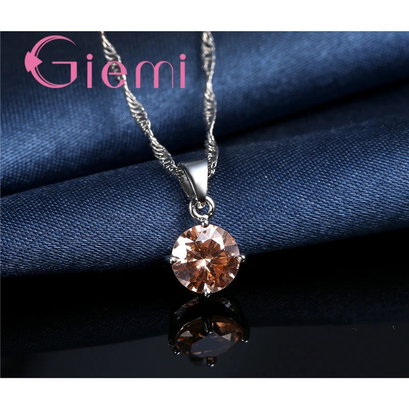 925 Sterling Silver Pendant Necklace Earrings For Women Engagement Fashion Jewelry Set Trendy Austrian Crystal Wholesale