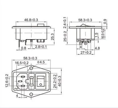 Piezas de impresora 3D 10A 250V Interruptor de encendido Toma de corriente CA con interruptor basculante triple rojo Módulo con fusible Enchufe para impresora 3D