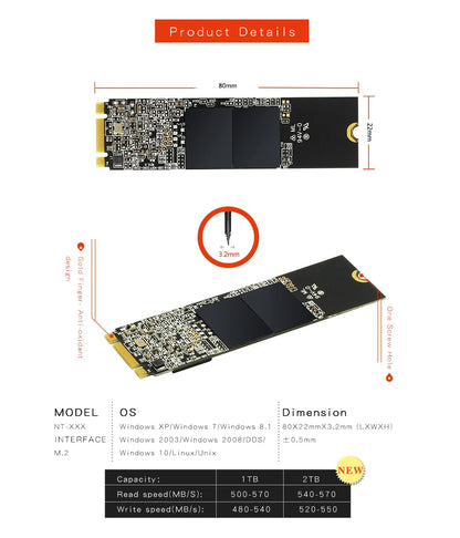 KingSpec M.2 SSD NGFF 128 GB 256 GB 512 GB 1 TB 2 TB M2 SATA SSD 2280 SATA3 6 Gb Disco duro interno de estado sólido para computadora portátil