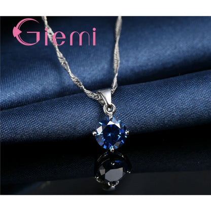 925 Sterling Silver Pendant Necklace Earrings For Women Engagement Fashion Jewelry Set Trendy Austrian Crystal Wholesale