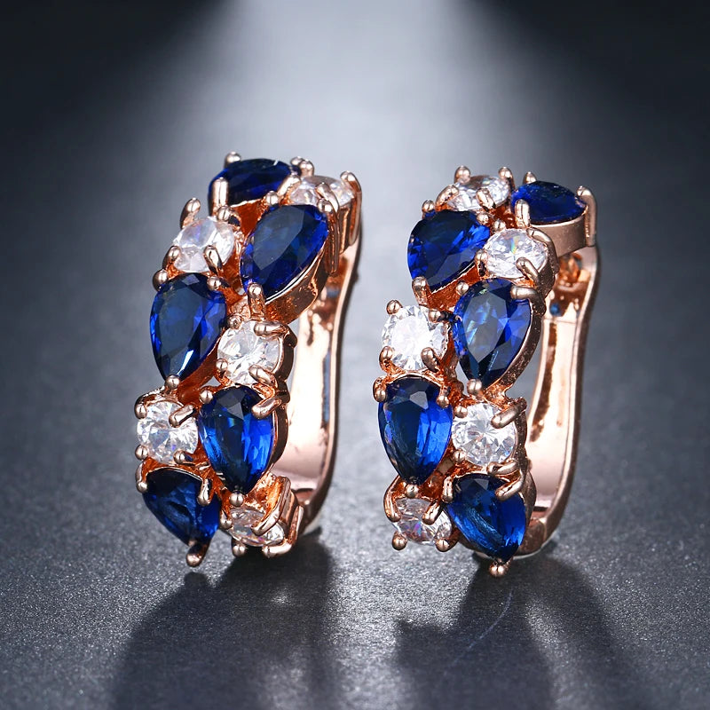 EMMAYA Wholesale Luxury Rose Gold Color Earrings Flash CZ Zircon Ear Studs 12 Colors Earrings Women Cheap brincos