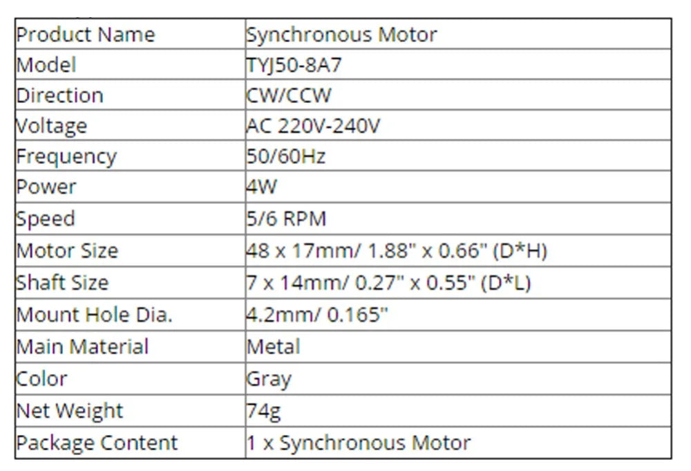 AC 220-240V 4W 6RPM 48mm Dia Micro Synchronous Motor for Warm Air Blower 50/60Hz CW/CCW TYJ50-8A7 Microwave Oven Tray Motor