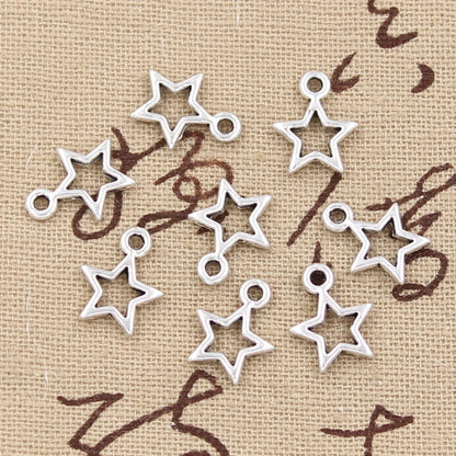 50 piezas de dijes de estrella de pentagrama de 13 x 10 mm hechos a mano para hacer colgantes, bronce tibetano vintage, bricolaje para pulseras y collares