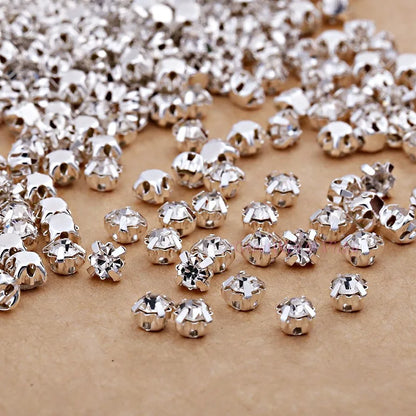 Glass Rhinestones! Round Shape With Claw Sew On Crystal Stone Strass Diamond Metal Base Buckle For Clothes Decorating