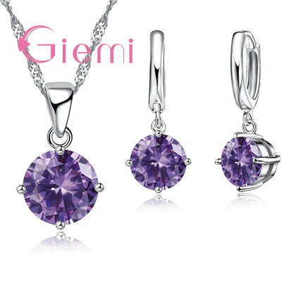 925 Sterling Silver Pendant Necklace Earrings For Women Engagement Fashion Jewelry Set Trendy Austrian Crystal Wholesale