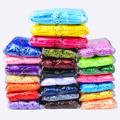 100 piezas 24 colores bolsa de embalaje de joyería 5*7 7*9 9*12 10*15 cm bolsas de organza almacenamiento de regalo bolsas de cordón de boda al por mayor