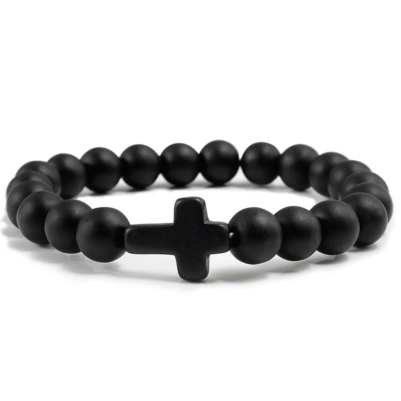 Pulsera de piedra natural con dijes, pulseras de cuentas de lava negra mate hechas a mano para hombres y mujeres, cadena de oración para fitness, joyería para parejas, regalo