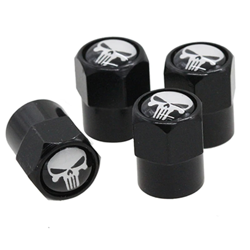 HAUSNN Punisher White/Red Skull Logo Valve Caps Car Wheel Tires Accessories Stems Covers Auto Styling For Ford Toyota Audi VW