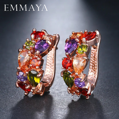 EMMAYA Venta al por mayor de lujo Pendientes de color oro rosa con circonita cúbica brillante Pendientes de 12 colores Pendientes de mujer Brincos baratos