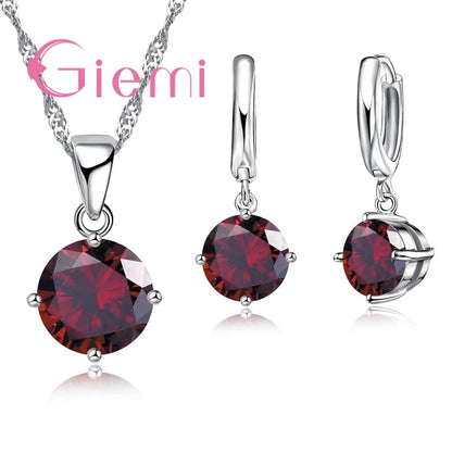 925 Sterling Silver Pendant Necklace Earrings For Women Engagement Fashion Jewelry Set Trendy Austrian Crystal Wholesale