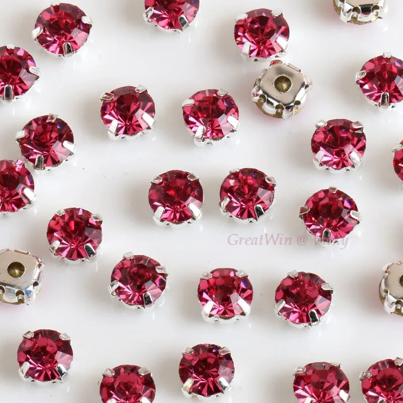 Glass Rhinestones! Round Shape With Claw Sew On Crystal Stone Strass Diamond Metal Base Buckle For Clothes Decorating