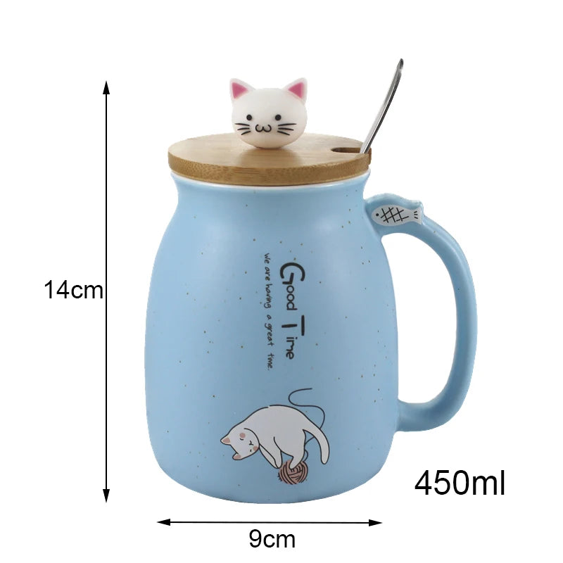 Taza creativa resistente al calor con forma de gato de colores, taza de dibujos animados de 450 ml con tapa, taza de cerámica para café con gatito, taza para niños, taza para beber de oficina, regalo