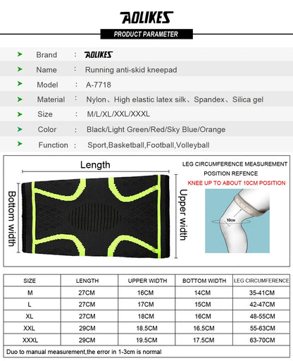 AOLIKES 1PCS Fitness Running Cycling Knee Support Braces Elastic Nylon Sport Compression Knee Pad Sleeve For Basketball