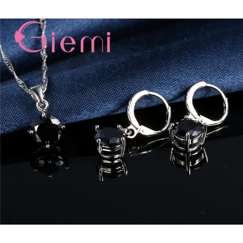 925 Sterling Silver Pendant Necklace Earrings For Women Engagement Fashion Jewelry Set Trendy Austrian Crystal Wholesale