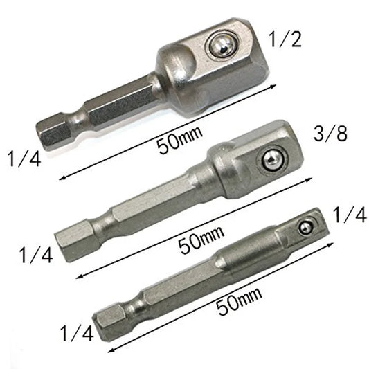 Juego de adaptadores de dados de acero al cromo vanadio con vástago hexagonal de 1/4", 3/8" y 1/2" Juego de brocas de extensión para herramientas eléctricas TF003