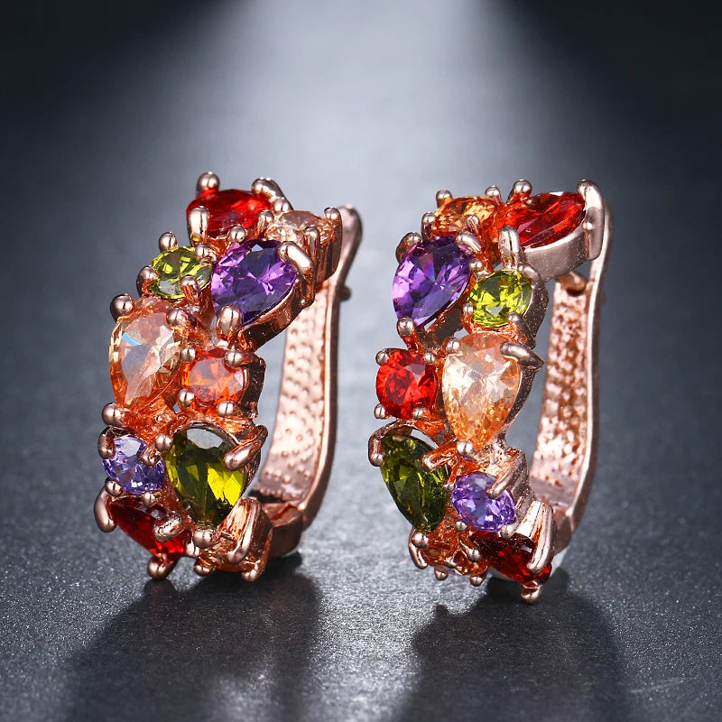 EMMAYA Wholesale Luxury Rose Gold Color Earrings Flash CZ Zircon Ear Studs 12 Colors Earrings Women Cheap brincos