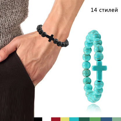 Pulsera de piedra natural con dijes, pulseras de cuentas de lava negra mate hechas a mano para hombres y mujeres, cadena de oración para fitness, joyería para parejas, regalo