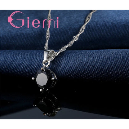 925 Sterling Silver Pendant Necklace Earrings For Women Engagement Fashion Jewelry Set Trendy Austrian Crystal Wholesale