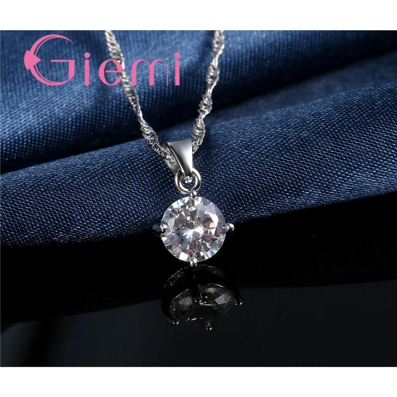 925 Sterling Silver Pendant Necklace Earrings For Women Engagement Fashion Jewelry Set Trendy Austrian Crystal Wholesale