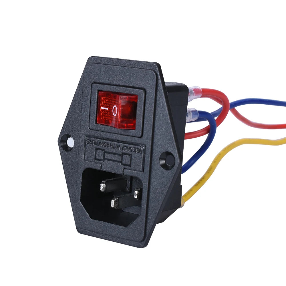 3D Printer Parts 10A 250V Power Switch AC Power Outlet With Red Triple Rocker Switch Fused Module Plug For 3d Printer