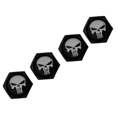 HAUSNN Punisher White/Red Skull Logo Valve Caps Car Wheel Tires Accessories Stems Covers Auto Styling For Ford Toyota Audi VW