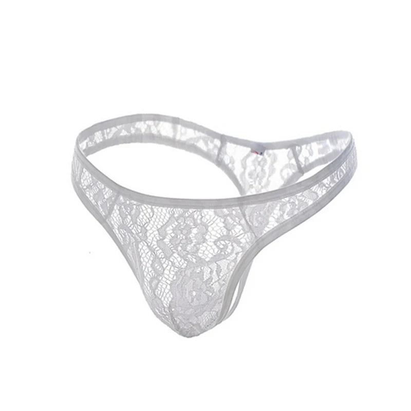 CLEVER-MENMODE Tanga de encaje para hombre, ropa interior sexy, tanga transparente para hombre, lencería transparente, calzoncillos, bragas con espalda en T