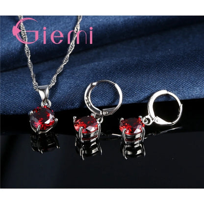 925 Sterling Silver Pendant Necklace Earrings For Women Engagement Fashion Jewelry Set Trendy Austrian Crystal Wholesale