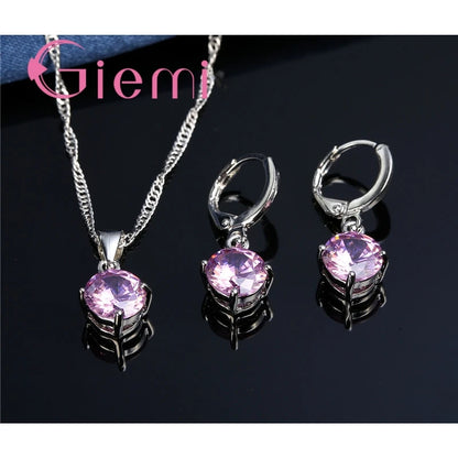 925 Sterling Silver Pendant Necklace Earrings For Women Engagement Fashion Jewelry Set Trendy Austrian Crystal Wholesale