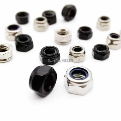 M2 M2.5 M3 M3.5 M4 M5 M6 M8 M10 M12 M14 M16 304 Stainless Steel Black Hex Nylon Insert Lock Nut Self-locking Locknut