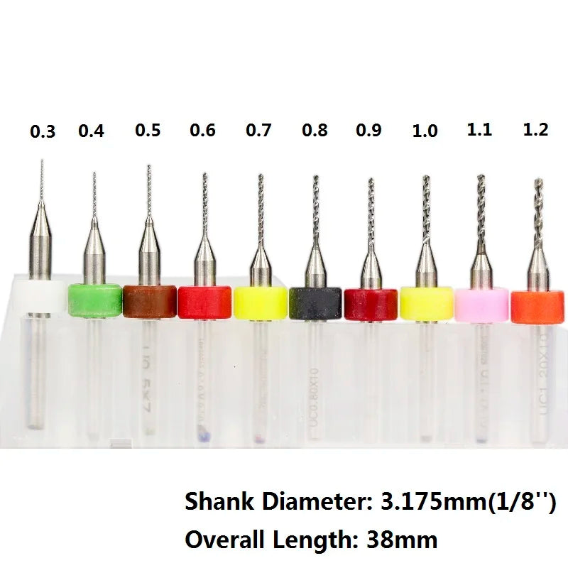 XCAN 10 piezas/juego de brocas mini para PCB de carburo de tungsteno de acero de 0,3 mm a 1,2 mm para máquina de brocas CNC para circuitos impresos