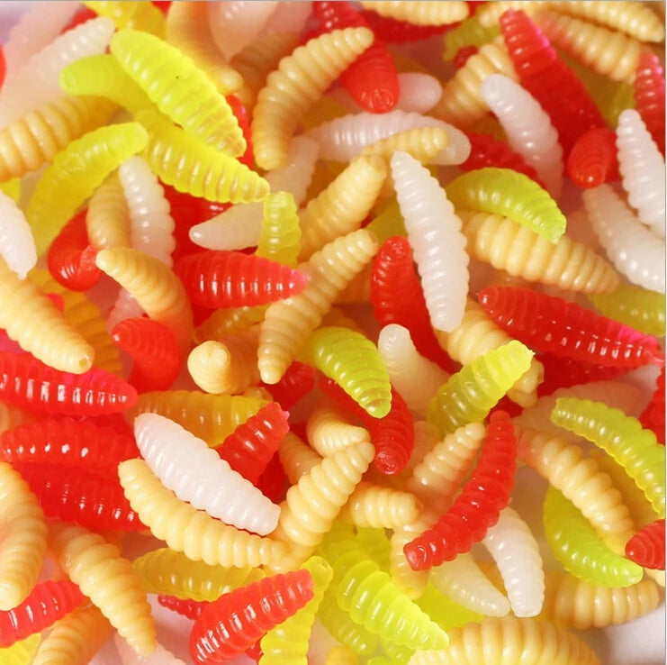 Promotion 50PCS 2cm 0.3g Maggot Grub Soft Fishing Lure Hooks Smell Worms Glow Shrimps Fish Lures