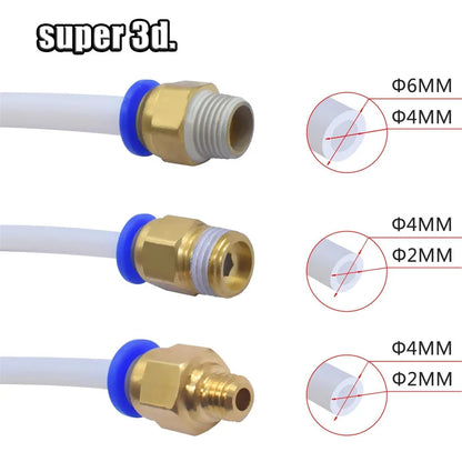 2 conectores neumáticos para impresoras 3D, acoplador de unión rápida Bowden, 1,75/3 mm, accesorios para tubería PC4, M6 y M10, tubo de PTFE de 2/4 mm