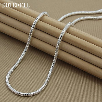 DOTEFFIL 925 Sterling Silver 16/18/20/24/22/24/26/30 Inch 3mm Snake Chain Necklace For Woman Man Wedding Engagement Jewelry