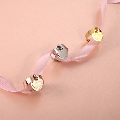 Rose Gold Color Girl Women Ring Stainless Steel Charm Finger Rings Sweet Heart Trendy Female Ring Jewelry Gift Multi-size