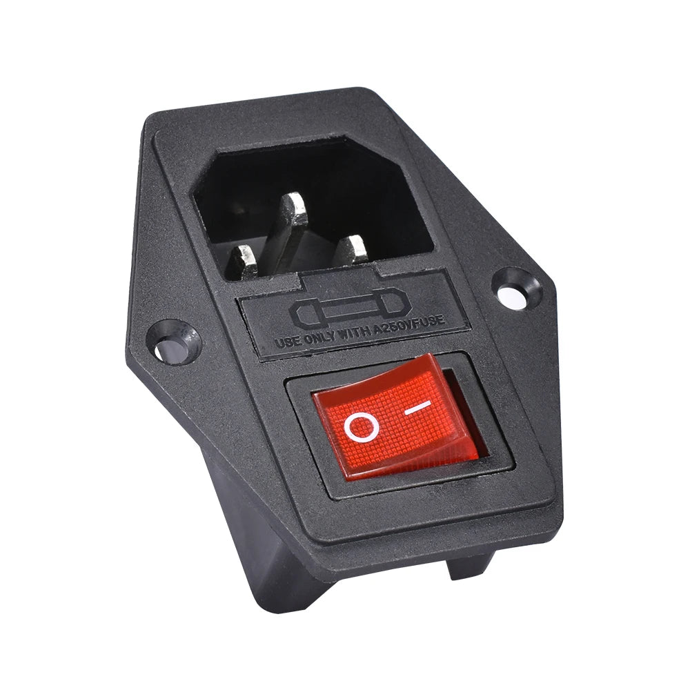 Piezas de impresora 3D 10A 250V Interruptor de encendido Toma de corriente CA con interruptor basculante triple rojo Módulo con fusible Enchufe para impresora 3D