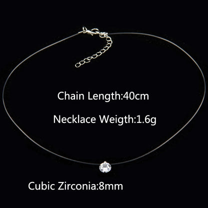 Poputton Female Transparent Fishing Line Necklace Silver Plated Invisible Chain Women Rhinestone Choker Necklace Collier Femme