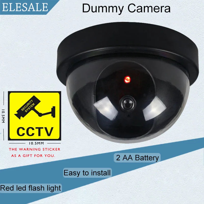 Cámara ficticia de CCTV con domo de plástico negro creativo, cámara falsa con luces LED intermitentes, alimentación mediante batería AA, sistema de seguridad de vigilancia