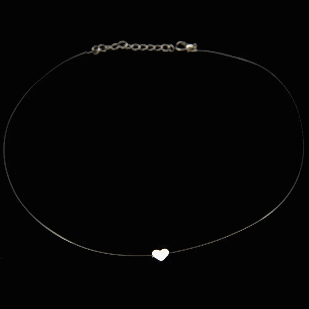 Poputton Female Transparent Fishing Line Necklace Silver Plated Invisible Chain Women Rhinestone Choker Necklace Collier Femme