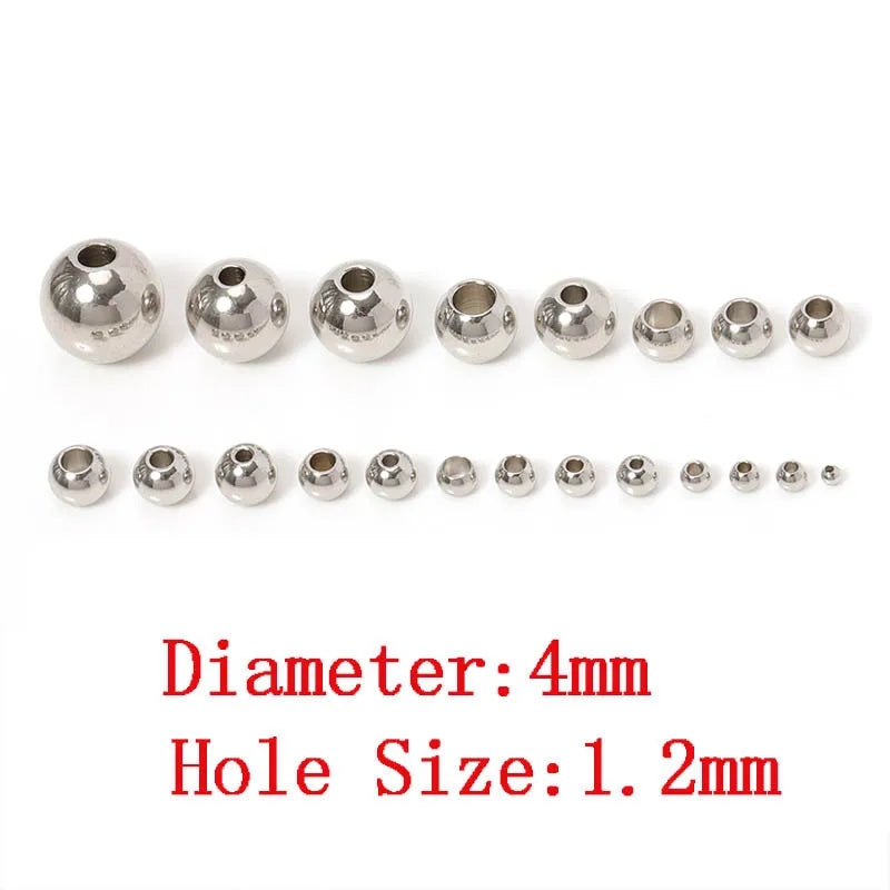 100pcs 3-10mm Stainless Steel Beads for Jewelry Making Loose Spacer Beads Ball Hole 1.2-5mm for Bracelets Jewelry Components DIY