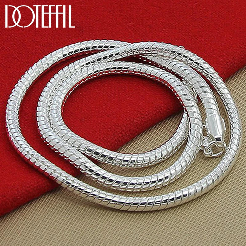 DOTEFFIL Collar de cadena de serpiente de plata de ley 925 de 16/18/20/24/22/24/26/30 pulgadas y 3 mm para mujer, hombre, joyería de compromiso para bodas