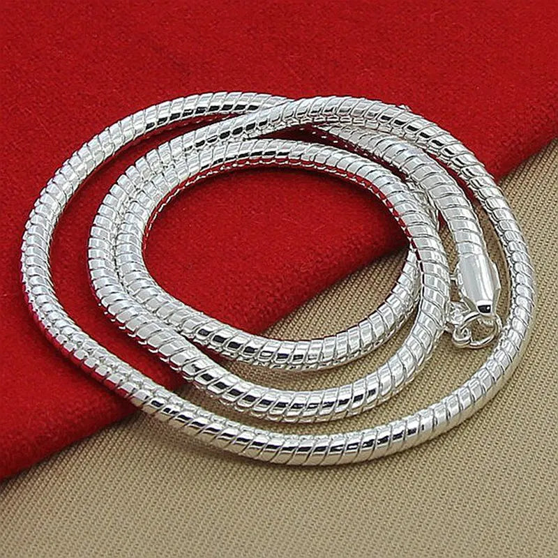 DOTEFFIL 925 Sterling Silver 16/18/20/24/22/24/26/30 Inch 3mm Snake Chain Necklace For Woman Man Wedding Engagement Jewelry