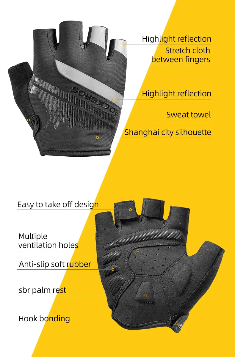 ROCKBROS Cycling Gloves Half Finger Shockproof Wear Resistant Breathable MTB Road Bicycle Gloves Men Women Sports Bike Equipment