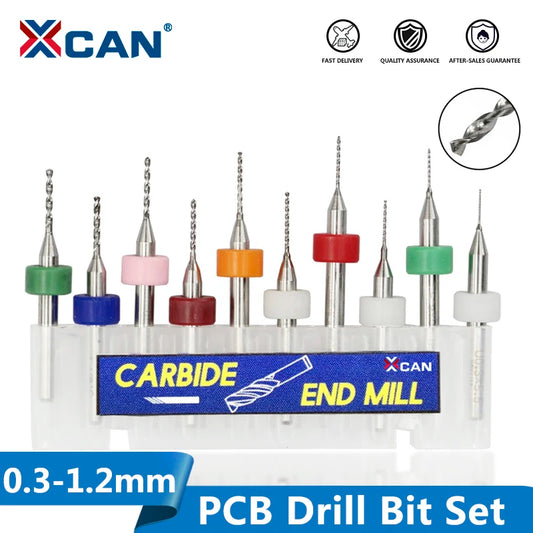 XCAN 10 piezas/juego de brocas mini para PCB de carburo de tungsteno de acero de 0,3 mm a 1,2 mm para máquina de brocas CNC para circuitos impresos