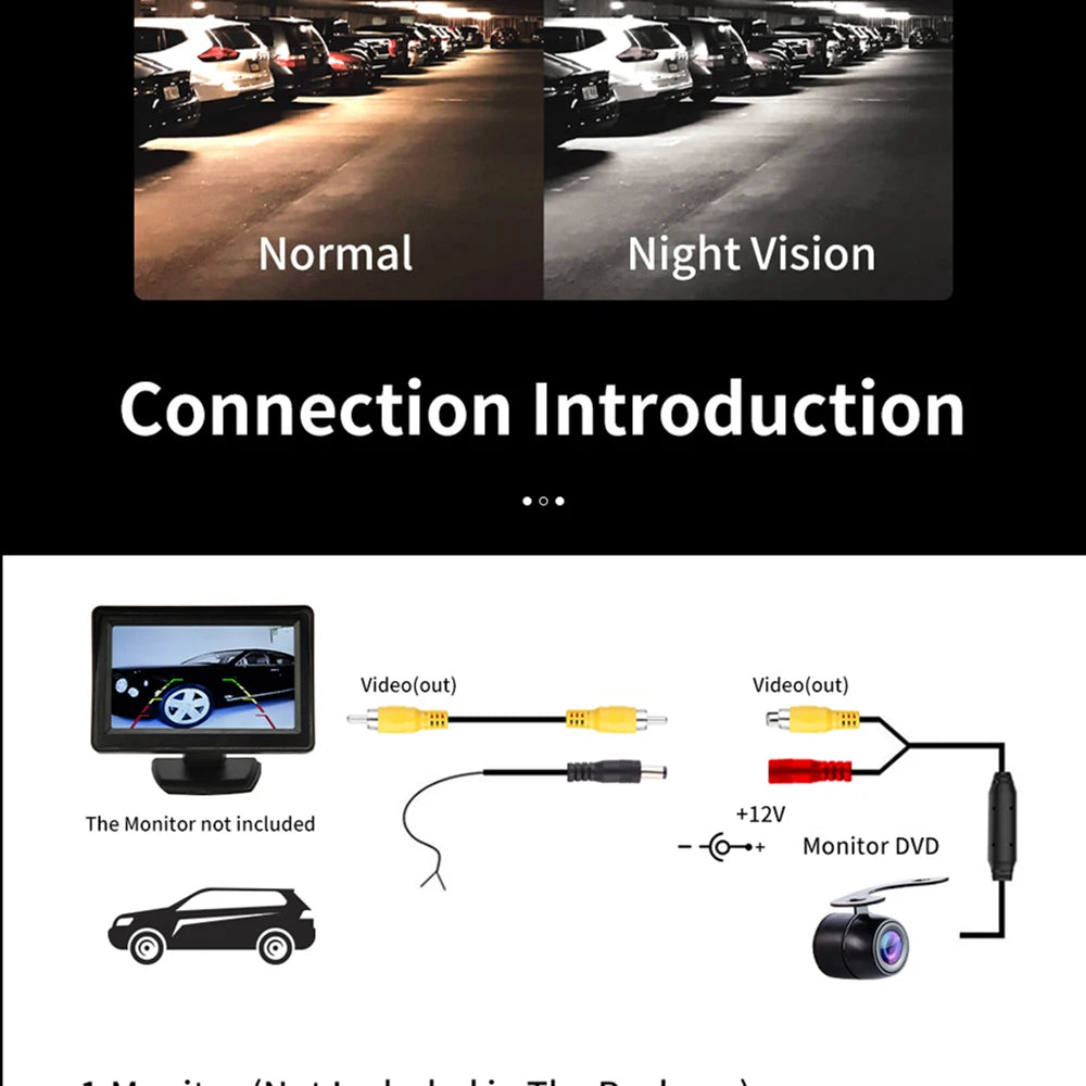 Hippcron Car Rear View Camera 4 LED Night Vision Reversing Auto Parking Monitor CCD Waterproof 170 Degree HD Video